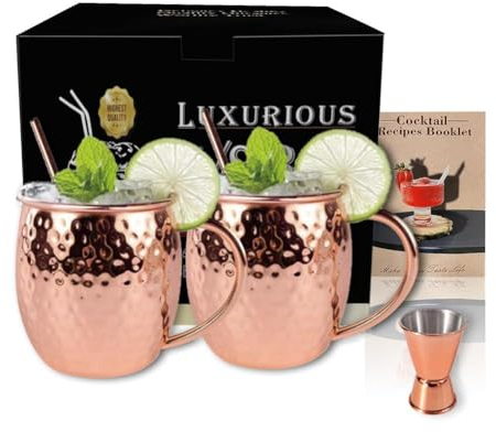 Bduttlefish Moscow Mule Copper Mugs,450ml-500ml Stainless Steel Moscow Mule Cups with Handle,Set of 2/4 Stainless Steel Cups,for Chilled Cocktails Cold Drinks Beer Coffee Water(5pcs)