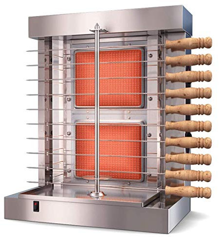 Barbecue à gaz avec brûleur vertical - Machine automatique à 2 brûleurs avec 10 brochettes latérales - Gaz propane