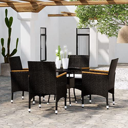 Homgoday Bistro-Set für den Garten, 5-teilig, Polyrattan und gehärtetes Glas, schwarz, Tisch und Stühle für den Außenbereich, Gartenmöbel, Gartenmöbel-Set