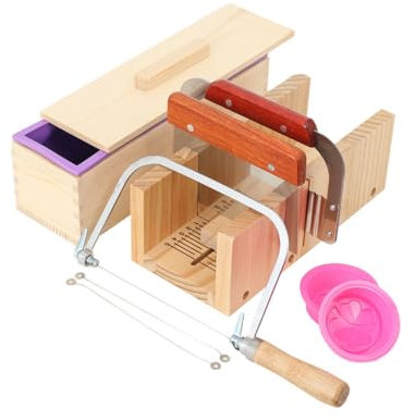 Cozyel Holzseifenlaibform und Seifenschneider-Set DIY Seifen Silikonform Set, Praktische Verstellbar Holz Seifenschneider Handgefertigt Seife DIY Werkzeug Silikon-Seife Silikonform Seifenform (Set 9)