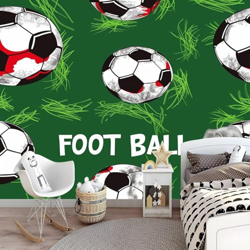 Fotomural Fútbol Hierba Verde - Papel Pintado Fotográfico 300 X 210 Cm Para Salón, Sala De Juegos, Mural Fotográfico Infantil