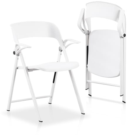 KAIHAOWIN 2 Pack Plastic Folding Chair with Armrest, Heavy Duty Foldable Chairs with Steel Frame Commercial Stackable Guest Chairs for Indoor and Outdoor-White