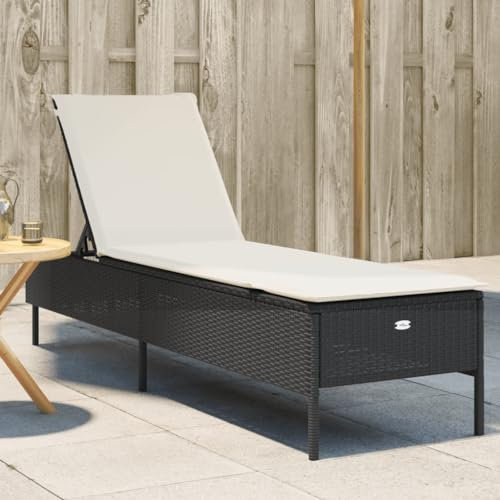 Somanki Sonnenliege mit Auflage Schwarz Poly-Rattan, Gartenliege, Liegestuhl, Sonnenstuhl, Sonneninsel Outdoor, Liegen, Gartenmöbel, Bäderliege, Relaxliege - 4002719