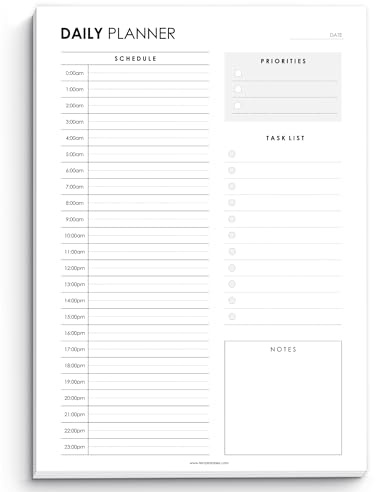 24-Stunden-Tagesplaner-Notizblock – undatierter Produktivitätsplaner, Schreibtischunterlage, 50 Blatt Premium-Papier, 120 g/m² Papier, halbstündige Zeitfenster für die ganztägige Planung und