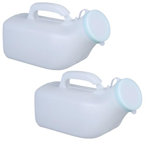 Male Urinal Bottle, 2PCS 1200ml Urine Bottles Male, Reusable Urinal Pee Bottle for Men with Lid, Emergency Urinal Bottle for Hospital Incontinence Outdoor Car Travel(White）