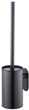 Escobilla de inodoro de acero inoxidable y soporte, montaje en pared, autoadhesivo, mango largo, sin taladrar, limpiador resistente para baño (negro)