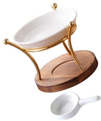 Cabilock Brûleur D’huiles Essentielles en Céramique et Fer, Base en Bois, pour Salon ou Salle de Yoga, Anti-brûlure, 1 Set