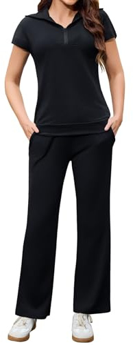 Aottori Tuta Sportiva Donna Completa Due Pezzi Casual Tuta da Ginnastica Estiva T-Shirt Manica Corta e Pantaloni con Tasche e Coulisse Pigiama Set per Jogging Training Casa Fitness