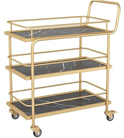 XBDLYQBD Getränkewagen Gold Barwagen auf Rädern 3-stufiger Servierwagen mit feststellbaren Rollen Aufbewahrungswagen für Küche und Wohnzimmer, Mehrzweckregal