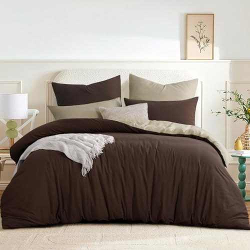 RUIKASI Bettwäsche 200x200 3teilig Mikrofaser, Braun Khaki | Wendebettwäsche 1 Bettbezug + 2 Kissenbezuge 80x80 cm mit Reißverschluss OEKO-TEX Bettwäsche Sets, Weich und Bügelfrei