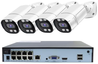 Kit di sorveglianza DVR, kit di sistema di sicurezza per telecamere di sorveglianza IP POE 4K 8MP 4MP 8CH, set di telecamere IP esterne intelligenti con rilevamento facciale AI (8MP 4 pezzi 1NVR)