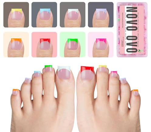 NOVO OVO Lot de 240 faux ongles carrés pointus en gel souple pour faux ongles d'orteils - 8 couleurs mélangées - Rose framboise - 15 tailles