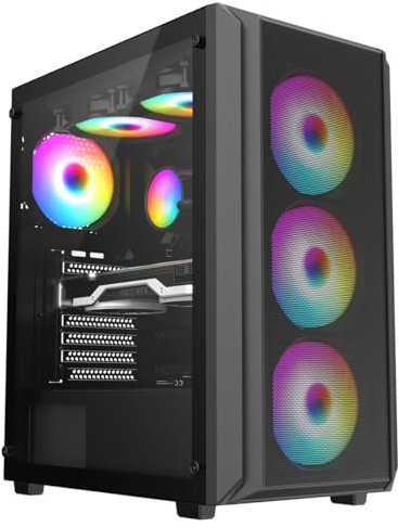 iONZ KZ10 PC Gaming Case Mid Tower ATX Tempered Glass With 4 x 120mm ARGB Fans - Black