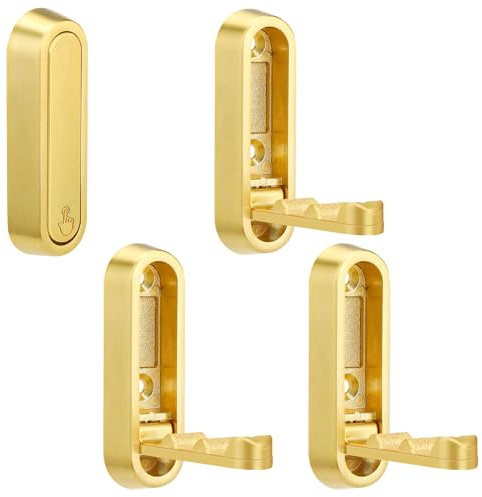 saerryor 4 Pcs Foldable Wall Hook for Hanging, Heavy Duty Copper Folding Coat Hooks Wall Mount for Bathroom Kitchen Entryway Closet Hanging Towels Robes, Bags, Keys(Brushed Gold)