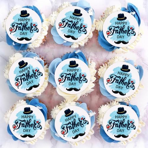 Blumomon 40Pcs Pre-Cut Edible Happy Father's Day Cupcake Toppers Happy Father's Day Cupcake Decoration Picks Fathers Day Party Cake Decoration Supplies