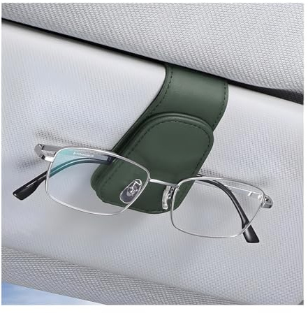 CGEAMDY Brillenhalter für Auto Sonnenblende, Auto Visier Brille Halterung, Magnetischer Leder Brillenhalter Clip, Ticket Karten Clip Brillen Halterung Geschenke (Dunkelgrün)