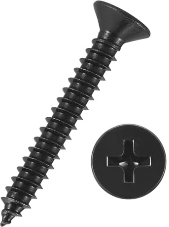 Kozelo 50pcs Phillips Flat Head Wood Screws - [#8x1-1/4] Carbon Steel Countersunk Self Tapping Screws for Furniture Assembly, Interior Trim, Outdoor Construction, Black