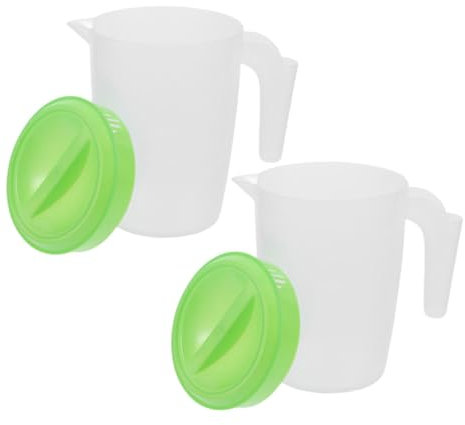 VILLFUL 2 Brocche Plastica 1l con Coperchio a Tenuta, Caraffa per Acqua e Succhi, per Bar, Caffè e Frigorifero