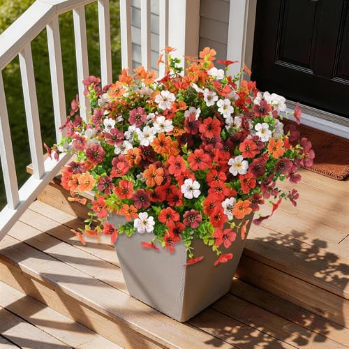 Homsunny Artificial Fake Flowers Faux Plants for Outdoors, 9 Bundles Silk Flowers Outside Decor, Faux Daisy Eucalyptus Realistic UV Resisitant for Planter Front Porch Garden Patio