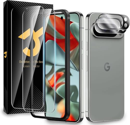 JZG 2 Screen Protectors + 2 Camera Lens Protectors for Google Pixel 9 Pro XL, Tempered Glass, Fingerprint Unlock Compatible, Easy Installation, HD Clear