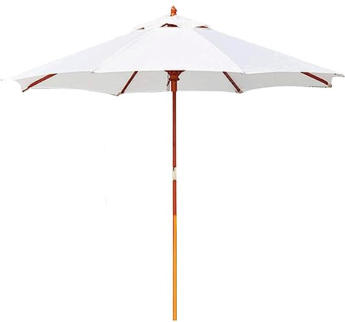 QUSYZD Ombrellone da Giardino Bianco da 2,7 m/9 Piedi, ombrellone da Mercato Rotondo Senza Base, ombrellone da Spiaggia con Robusto palo in Legno e 8 Stecche,