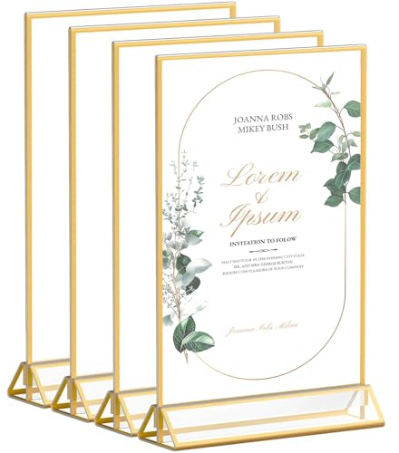 GALOZZOIT 4er-Pack Bilderrahmen A5 Gold – Doppelseitiger Acryl Tischaufsteller – Tischnummern Hochzeit, Tischkartenhalter, Flyerständer, Menühalter, Fotorahmen Aufsteller