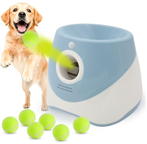 ANEELV, lanciapalle automatico per cani, giocattolo elettrico interattivo per cani di piccola taglia con 6 palle da tennis, uso interno ed esterno