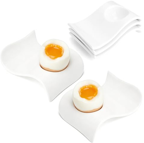 VQBKHO 3 stycken äggkoppar porslin, eramik-äggkopp-set, äggkopp rolig keramisk camping, hårt mjuka kokta ägg, stapelbar, frukostbrunch-display, vit