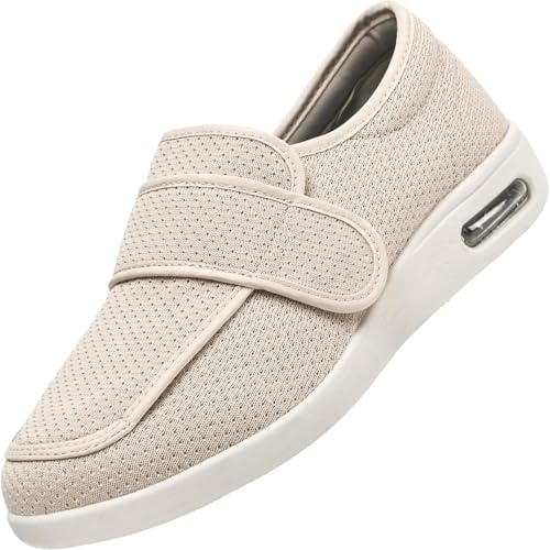Genérico Sandalias Diabéticas Zapatillas para Rehabilitación Zapatos Preventivos de Salud Ajustables Zapatillas para Caminar Zapatos Ortopédicos para la Hinchazón del Pie(Caqui,44 EU)