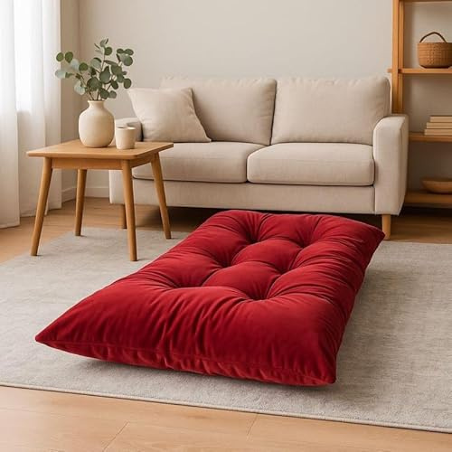 HAPPYRELAX - Cuscino per Cani Taglia Grande in Velluto Pregiato (110x75cm, h19cm) Cuccia Cane Interno Imbottita in Fiocco di Poliestere, Cuscino Cane Lavabile, Cucce Made in Italy (Bordeaux)