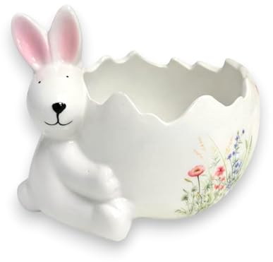 KORAT Decorazioni Pasqua in Ceramica con Coniglio Alzatina Porta Dolci Pasquali, Barattolo con Coperchio, Cestino Porta Ovetti e Porta Cioccolatini (Porta Pianta a Forma di Coniglio)