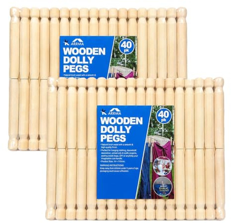KARRMA Wooden Dolly Pegs, 80, Natural | Strong, Reusable, Heavy Duty Laundry, Indoor & Outdoor Drying, Craft, Sealing Bags, Household Use