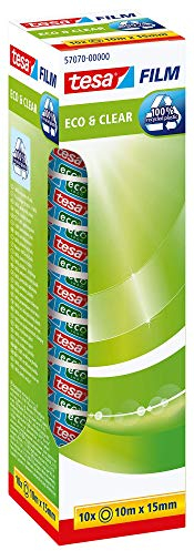 tesafilm eco & clear - Umweltfreundliches Klebeband - Klebestark, lösungsmittelfrei und alterungsbeständig - 10 m x 15 mm - 10er Pack