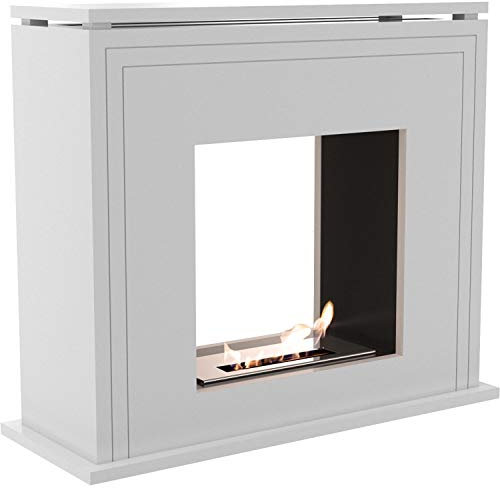 KRATKI JUNE - Camino a portale a bioetanolo, autoportante, 0,5 l, alloggiamento in MDF, 80 x 67 cm, colore: Bianco con tunnel