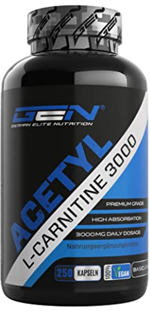 Acetyl L-Carnitin - 250 Kapseln - 3000 mg pro Tagesportion - Premium: L-Carnitine als Acetyl Form - Hochdosiert - Vegan