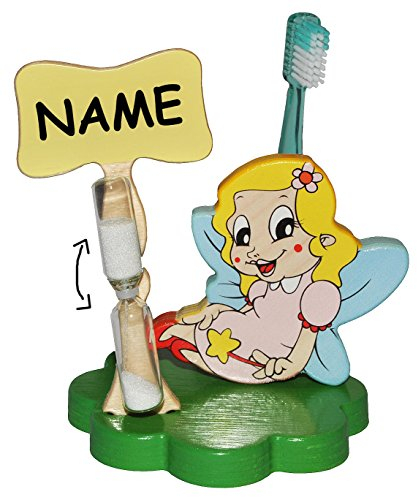 alles-meine.de GmbH Zahnbürstenhalter/Zahnputzuhr - Fee/Elfe/Prinzessin mit Stern incl. Name - mit Sanduhr + Zahnbürste - aus Holz - Badezimmer Bad Kinderzahnbürste/Mädch..