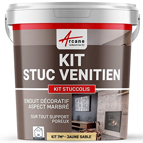 Kit Estuco Veneciano Decorativo Interior - STUCCOLIS 7 m² Amarillo Arena | Kit Completo, Uso Interior, Yeso, Cemento, Hormigón, Efecto Transparencia, Limpieza con Agua - Arcane Industries