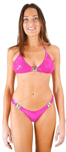 my sexy bikini - Brazilian Bikini Tanga Baddräkt Blå Rosa Grön Brun Metallic - Malawi, Fuchsia Rose Metallic 2 Bitar Tanga + Sg, M