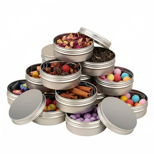 TecUnite 24 Pcs 4 oz Metal Tin Cans Aluminum Round Tin Containers Empty Cans with Screw Lid for Candle Storage Cosmetic Sample Travel Salve Cream