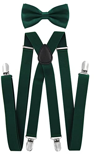 axy Herren Hosenträger mit Fliege - 4 Starken Clips X-Form (Grün (Hosenträger Breit 2,5cm))