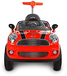 Rollplay, Mini Cooper Push Car, Rutschauto für Kinder im Freien, Interaktive Funktionen für Spielspaß, Sicher und bequem mit 3-Punkt-Sicherheitsgurt, Praktische Schiebestange für Eltern