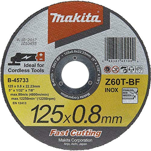 Makita B-45733 Trennscheibe INOX 125 x 0,8 mm, 1 Stück, Fast Cutting, extra dünn, für Stahl, Edelstahl, Z60T-BF, EN12413, bestens geeignet für Akku-Winkelschleifer