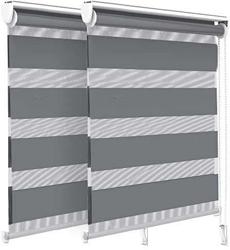 VOUNOT 2er Set Doppelrollo klemmfix ohne Bohren, Duo Rollo Klemmrollo für Fenster und Tür, lichtdurchlässig & verdunkelnd Fensterrollo, 80x150cm, Grau