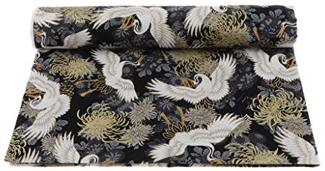 Hellery Tessuto di The Yard, Modello Tradizionale Giapponese Giapponese, Tessuto Decorativo per Patchwork, Lavorazione Artigianale, Cucito, Trapunta, Crisantemo Nero