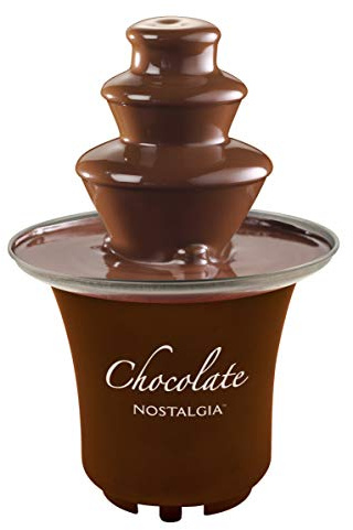 Nostalgia 8-Ounce Chocolate Fondue Fountain, Half-Pound Capacity, Easy to Assemble 3-Tiers, Perfect for Nacho Cheese, BBQ Sauce, Ranch, Liqueurs, Brown