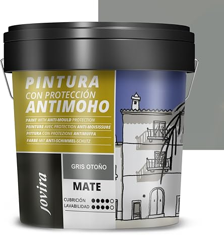 JOVIRA PINTURAS Pintura Antimoho, Evita el moho, resistente a la aparición de moho en paredes, aspecto mate. (4 Litros, Gris Otoño)