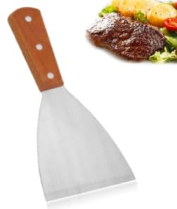 Wood Grill Scraper, Flat Top Metal Spatula Kitchen Cooking Scraper Steak Pancake Pizza Spatula Griddle Scraper for Food Service, Cleaning Supplies, Barbecue Cooking Restaurants (1)