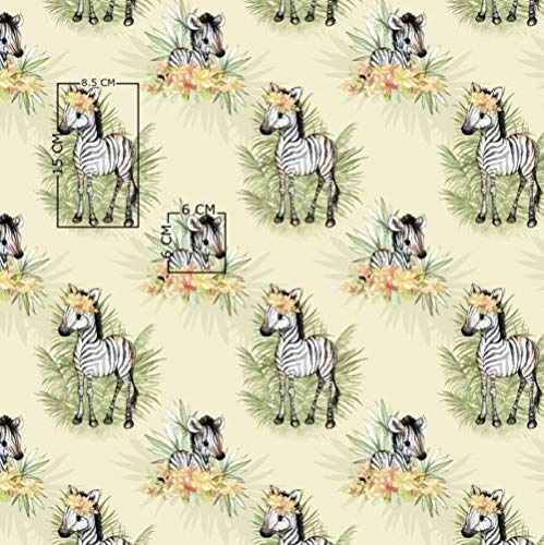 Pingianer 100x160cm Tiger Zebra Elefant Wilde Tiere 100% Baumwolle Baumwollstoff Kinder Meterware Handwerken Nähen Stoff (Baby Zebra auf Beige/Gelb, 100x160cm)