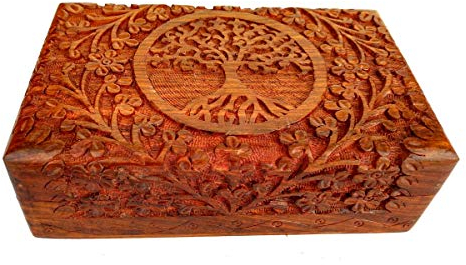 Ajuny Holzkiste mit Lebensbaum-Motiv, handgefertigt 20,3 x 12,7 x 6,3 cm