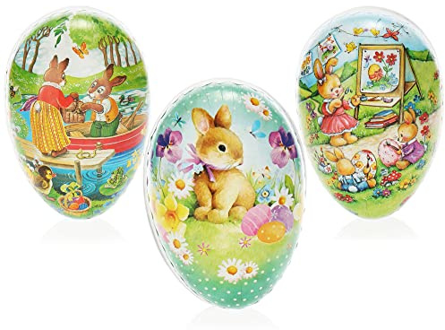 com-four® 3X Oeufs de Pâques à remplir - Oeufs de Pâques colorés - Oeufs de Pâques avec de Nombreux Motifs de Pâques à Offrir [la sélection varie]